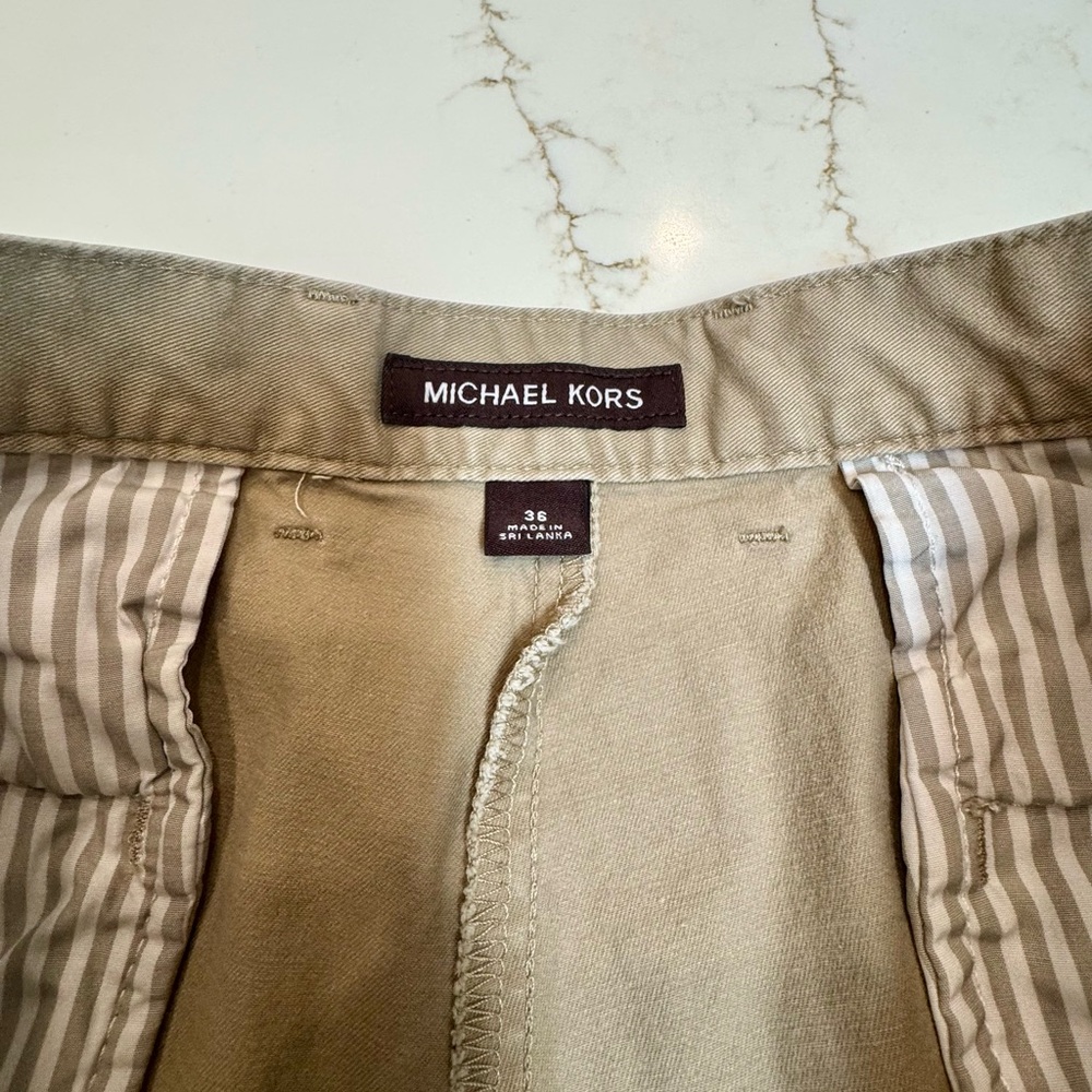 Michael Kors Men's Khaki Flat Front Shorts - Picture 2 of 5